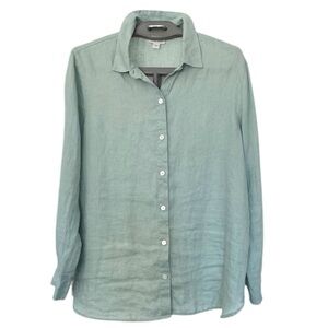 J.JILL LOVE LINEN Size Med Long Sleeve Button Front Curved Hem Color-Sea Glass